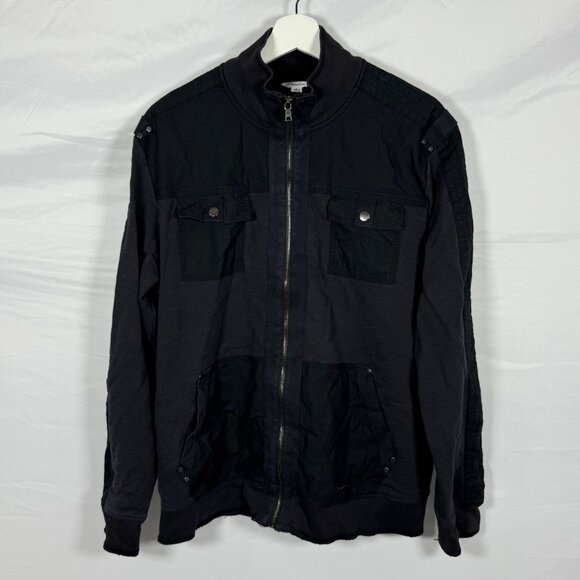 Calvin Klein Black Bomber Jacket Mens Size Large Snap Pockets Sweatshirt Like - Picture 1 of 8